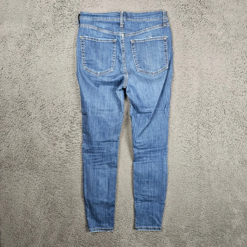 Free People Distressed High Rise Skinny Jeans Blue Ripped Knee 28R